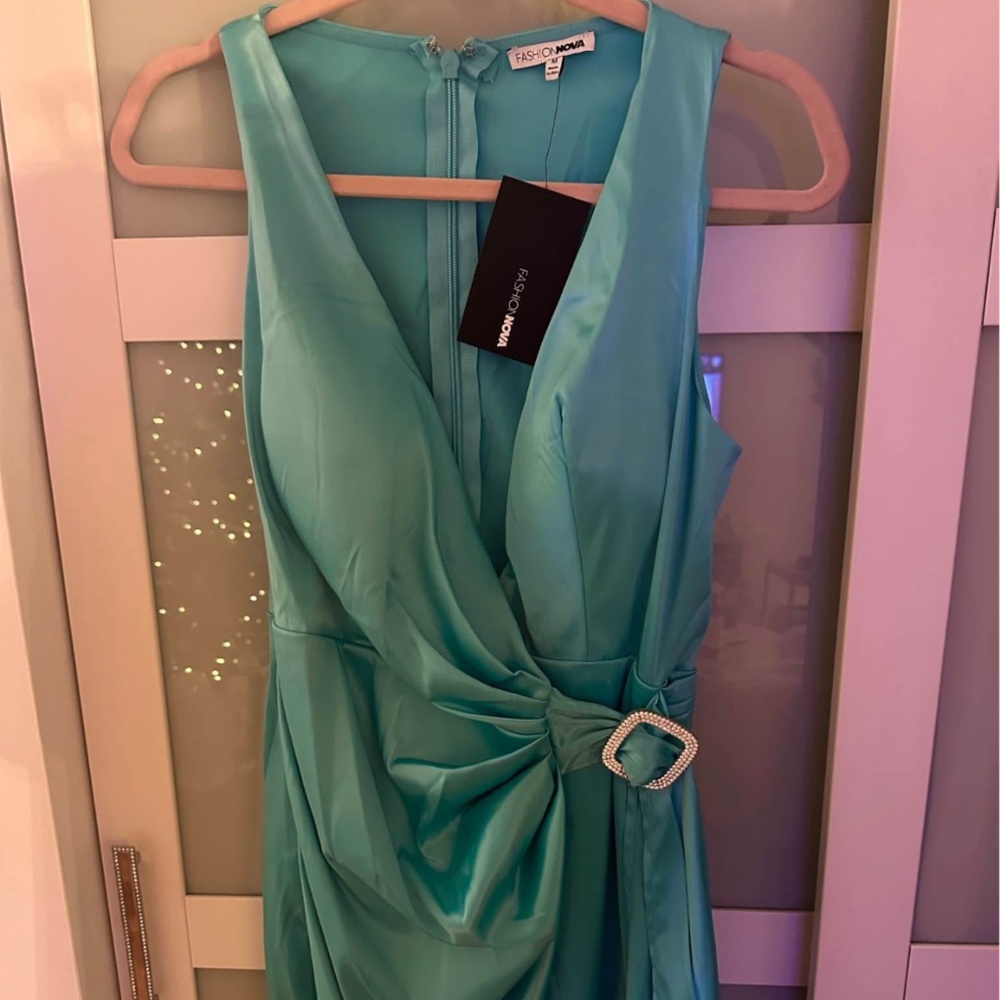 Aqua Blue Satin Dress